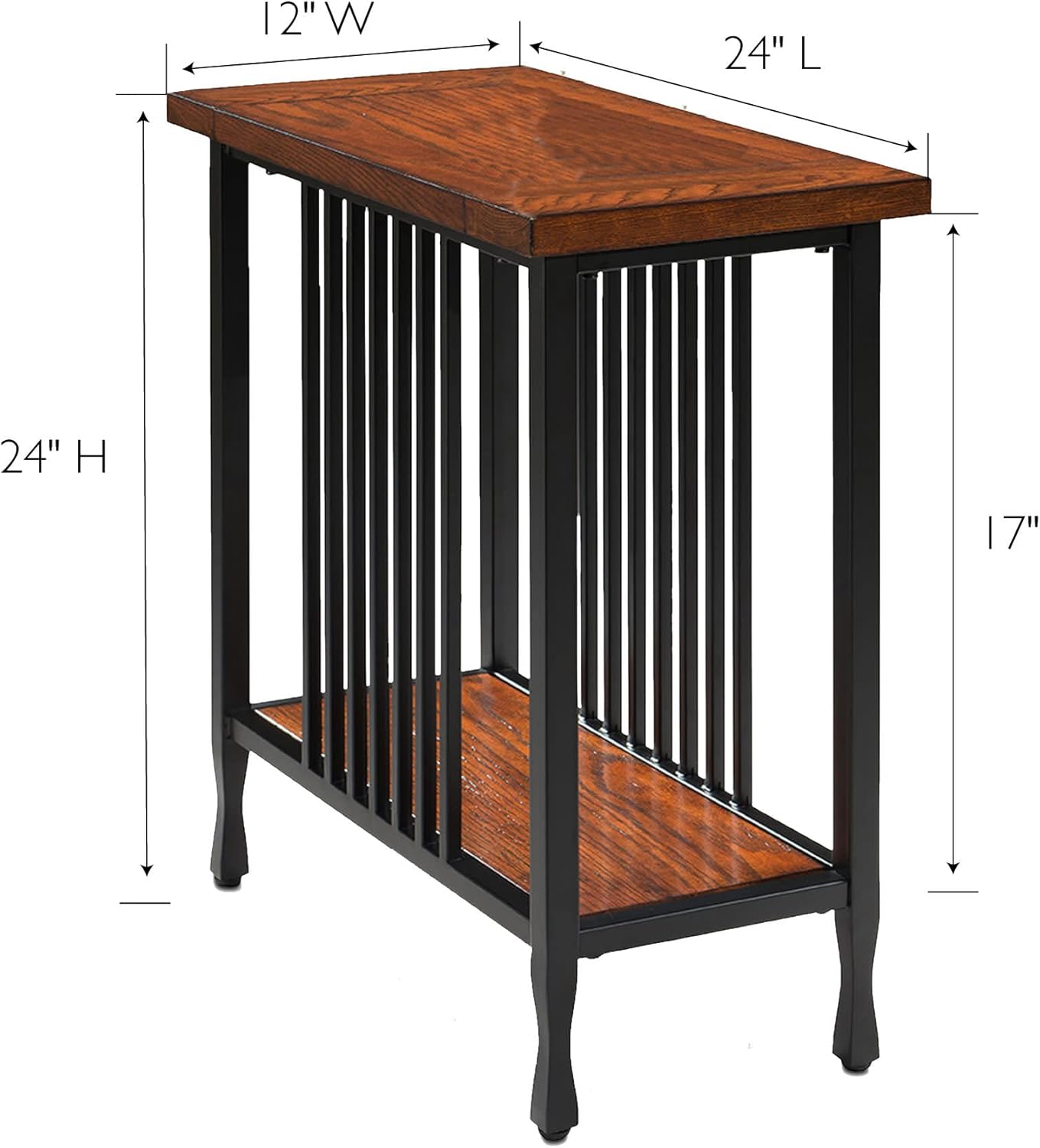 Leick Home 11205 Ironcraft Rustic Narrow Chairside Table with Shelf, Mission Oak and Matte Black