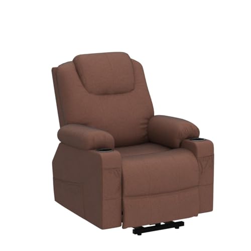 YITAHOME Power Lift Recliner Chair for Elderly, Electric Lift Chair with Heat and Massage, Fabric Recliner Sofa with 2 Cup Holders, Side Pockets & Remote Control for Living Room (Light Brown)