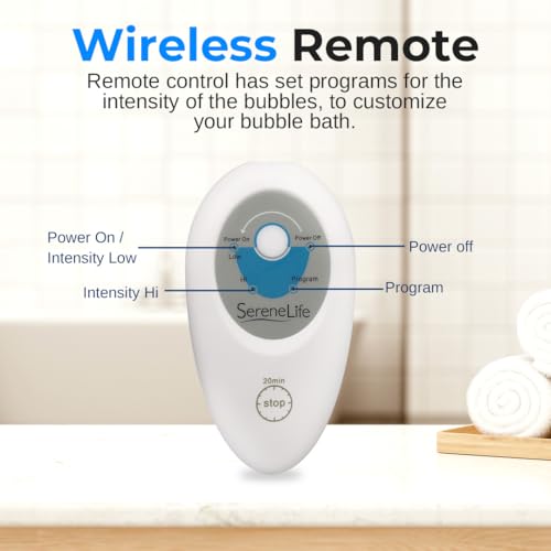 Portable Spa Bubble Bath Massager - Thermal Spa Waterproof Non-Slip Mat with Suction Cup Bottom, Motorized Air Pump & Adjustable Bubble Settings - Remote Control Included - Serenelife AZPHSPAMT22