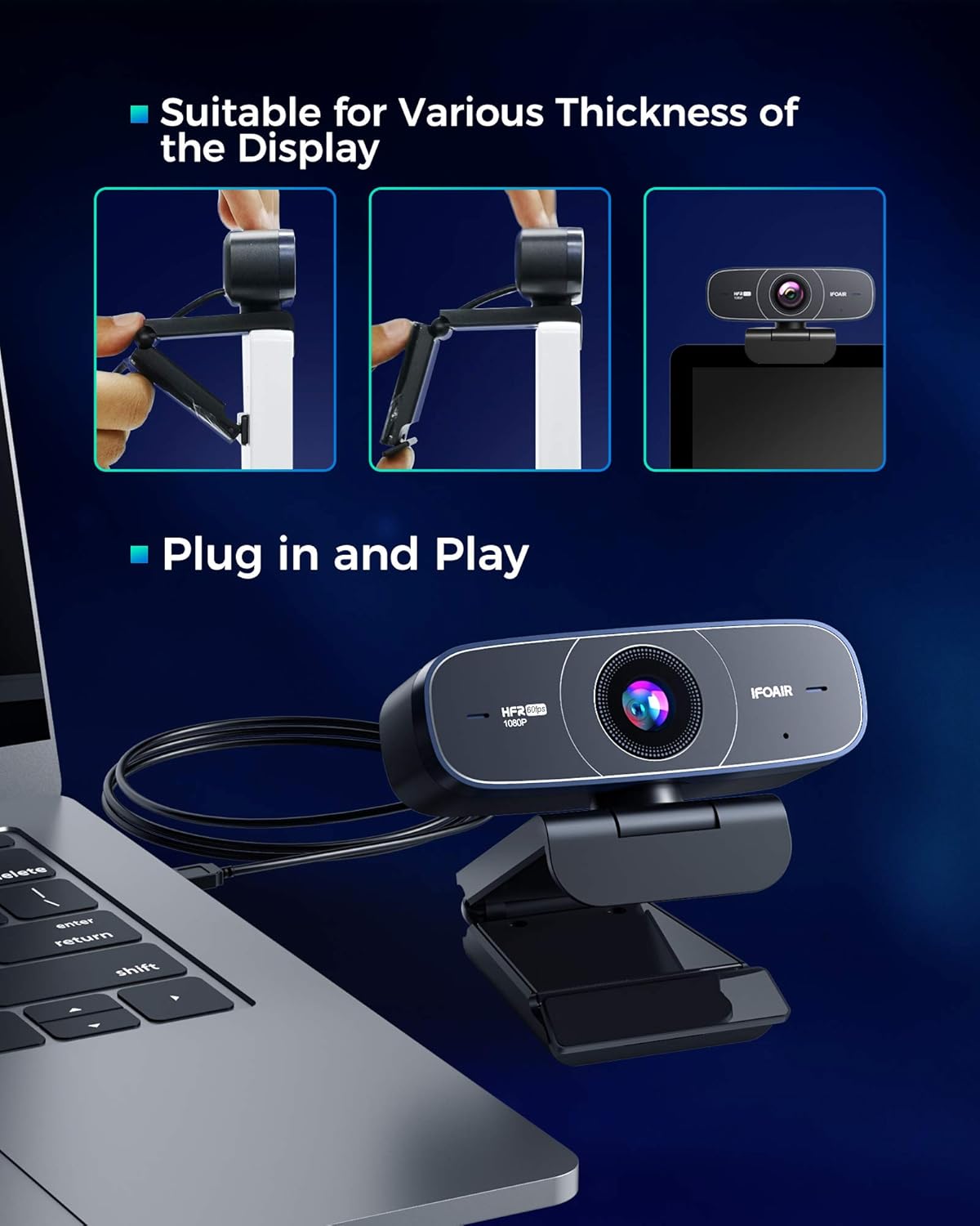 1080p 60fps Webcam with Microphone - FHD Streaming Webcam Autofocus with 85�� Wide View, Exposure Correction, Plug & Play, Web Camera for Desktop Computer, Gaming, Conferencing