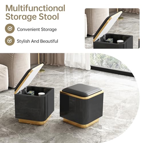 Multifunction Lift Top Coffee Table, Rectangle Folding Table with Storage and 4 Stools for Living Room, 3 in 1 Coffee to Dining Table Convertible, Modern Table That Lifts Up and Down, Black