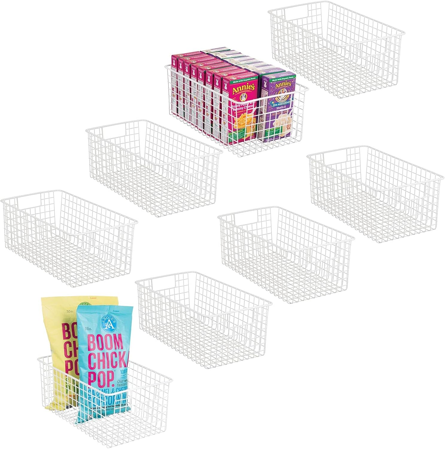 mDesign Farmhouse Decor Metal Wire Food Organizer Storage Bin Basket with Handles for Kitchen Cabinets, Pantry, Bathroom, Laundry Room, Closets, Garage - 8 Pack - Graphite Gray