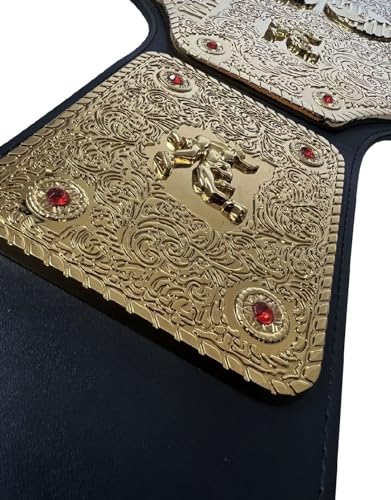 TRUE SAGA - Big Gold Wrestling Title Belt Class One Replica - Adult Waist Size Up to 46" - 2mm Metal Leather Strap