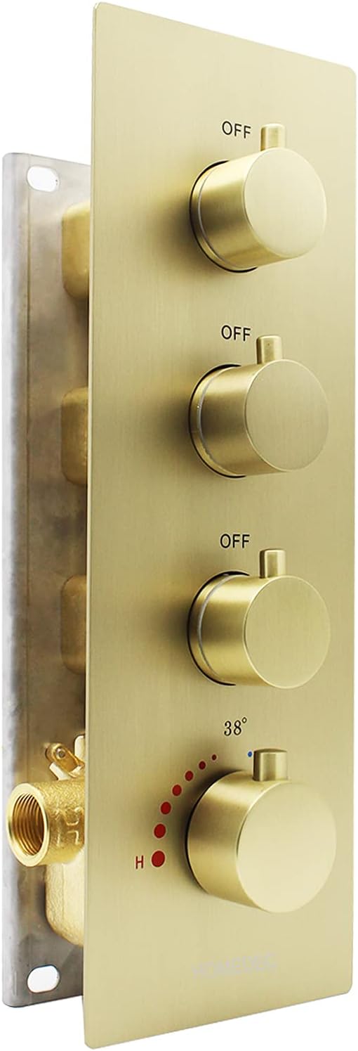 (Use All Options Once) 3-way Shower Brass Thermostatic Valve, HOMEDEC Shower Diverter Flow Control Valve for Shower System (Concealed Vertical installation, Chrome)