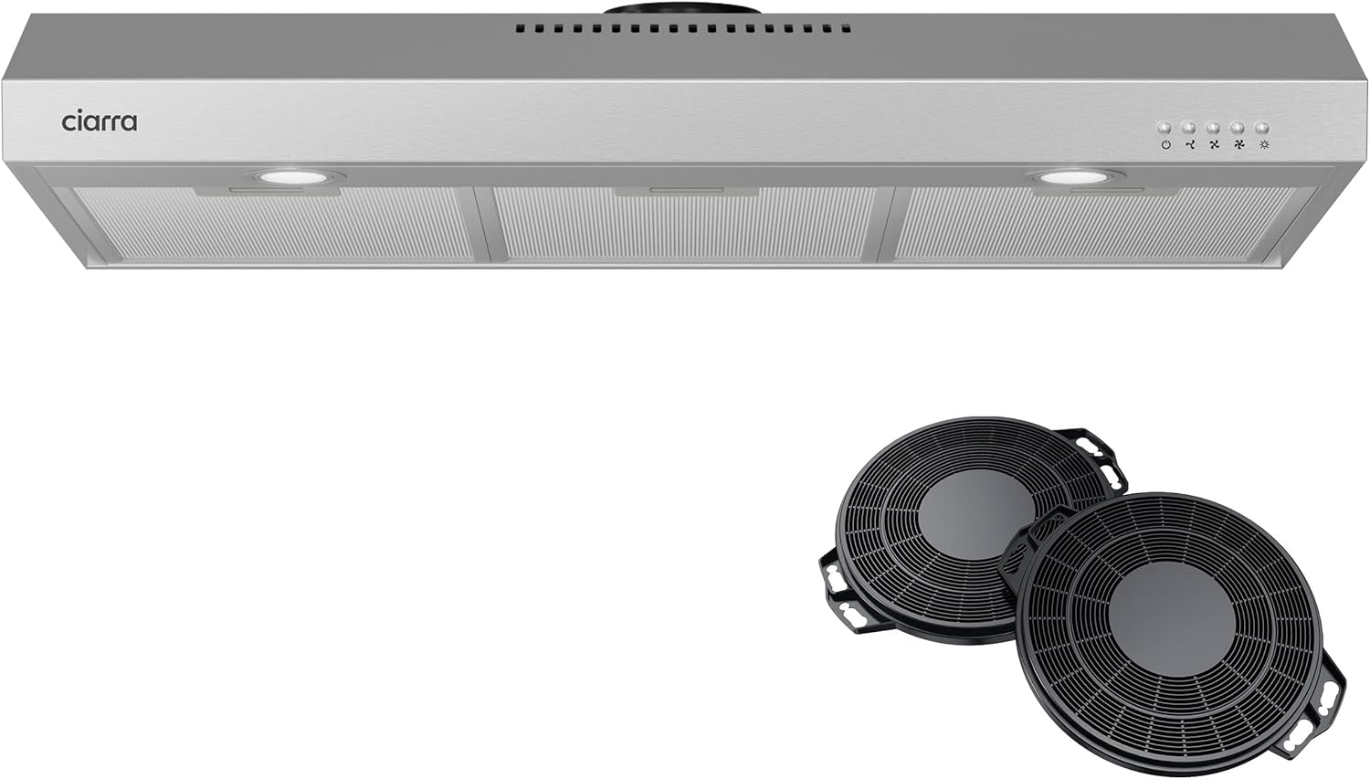 CIARRA Under Cabinet Range Hood 30 inch in Stainless Steel and Carbon Filter Kit Ducted Convertible Ductless Vent Hood CAS75905-006