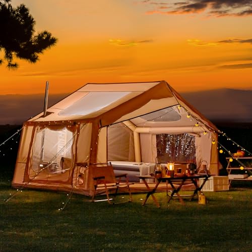 YOLENY Inflatable Tents for Camping, 4/6/8/10/12 Person Tent with TPU Skylight, Mesh Windows, Stove Jack & Pump, Easy Setup 4 Season Glamping Tent, Waterproof & Windproof