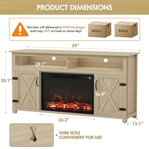 YESHOMY Farmhouse TV Stand for Televisions up to 65 Inches, Sliding Barn Doors and Storage Cabinets, Console Table and Media Furniture for Living Room, 58 Inch, Milk White
