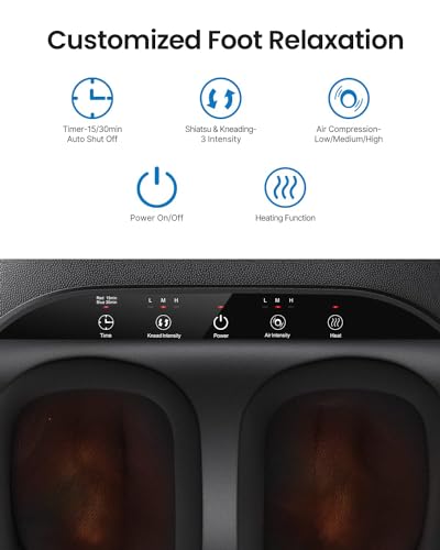 RENPHO Foot Massager Machine with Heat, Shiatsu Deep Kneading Foot Massager, Foot Care, Electric Foot Massage, Birthday Gifts for Women Men, Fits Feet Up to Men Size 12, Black