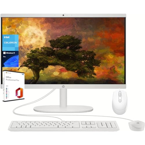 HP 2024 Newest All-in-One Desktop, 21.5" FHD Display, 16GB RAM, 1TB SSD, Intel Celeron J4025, Webcam, WiFi 6, HDMI, Windows 11 Pro, with Microsoft Office Lifetime License & Wireless Silent Mouse