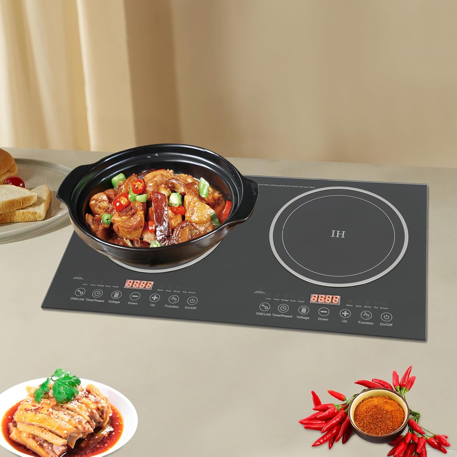 Dual Induction Cooktop, 2400W Portable Digital Electric Countertop Dual Stove Burner Stove Hot Plate, Touch Sensor Controlled Stove Dual Hot Plate 8-speed Firepower 110V
