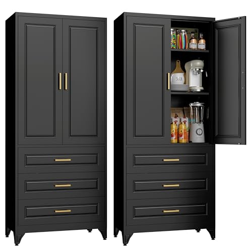 71" Tall Metal Storage Cabinet, Kitchen Pantry Storage Cabinets with Doors and 4 Shelves, White Pantry Cabinet, Utility Kitchen Cupboard, Large Steel Cabinets for Dining Room, Office, Living Room