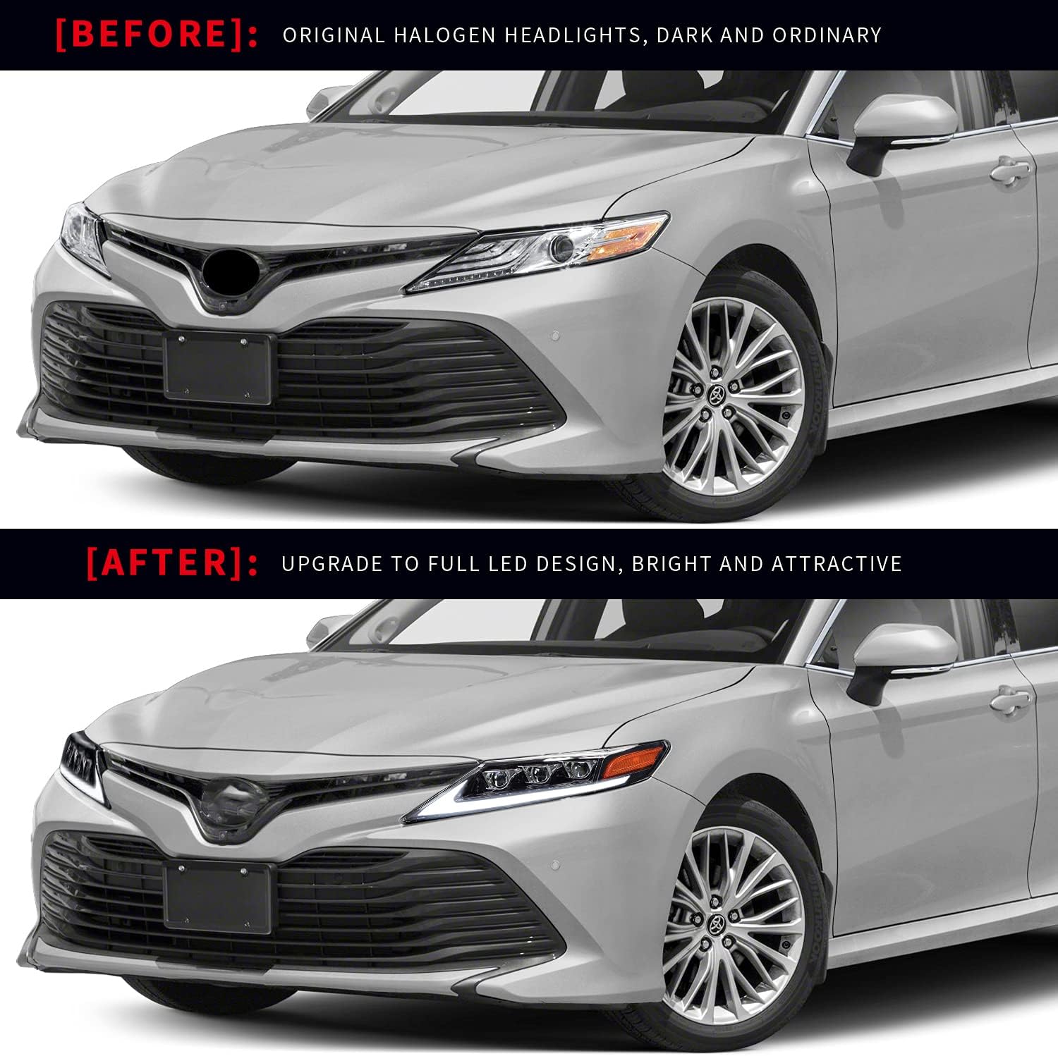 Headlights Assembly for Toyota Camry 2018 2019 2020 2021, Full LED Projector Headlamp with Sequential Turn Signal DRL for Camry XV70 L/ LE/ SE/ XSE/ Hybrid/ TRD, A Pair
