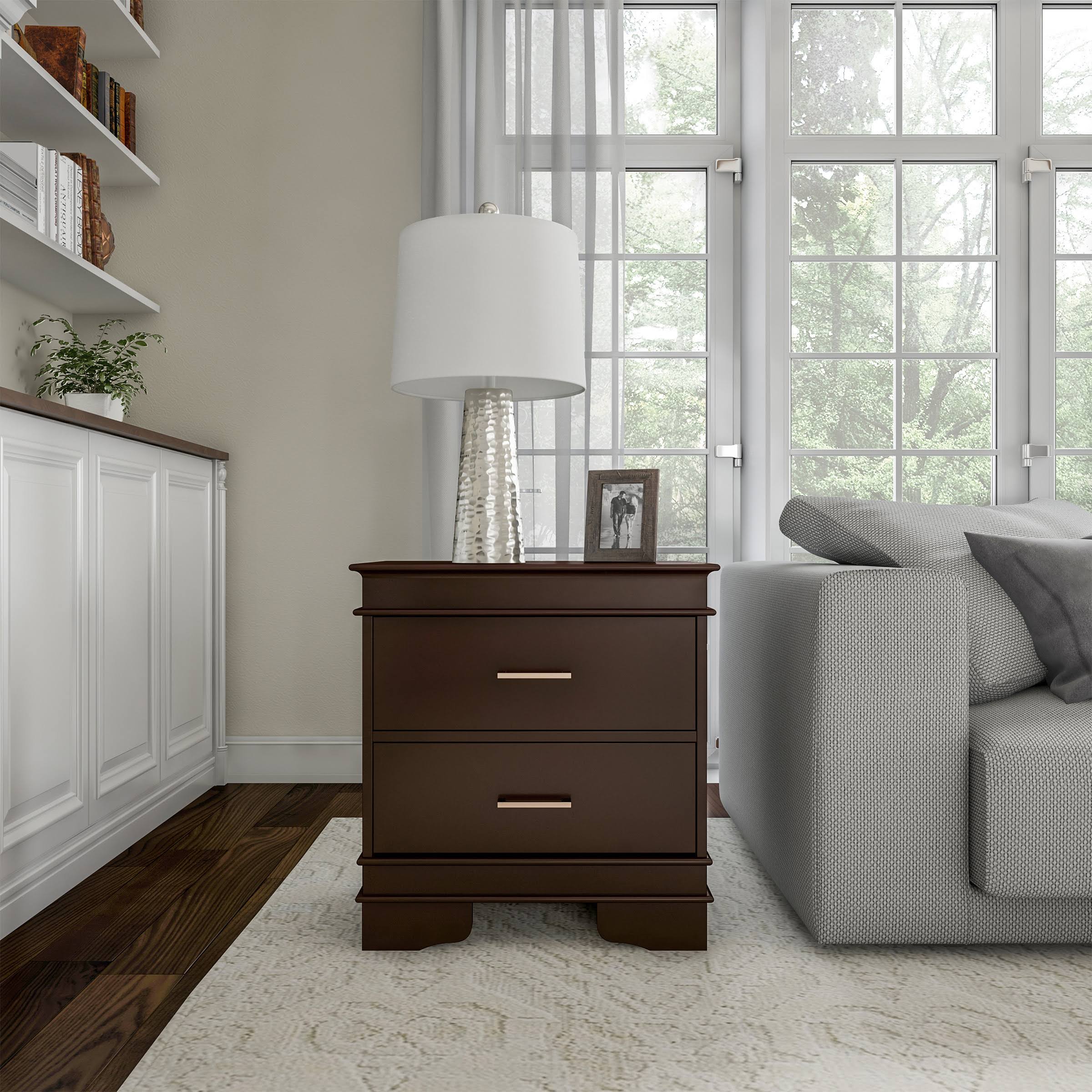 Hastings Home 2-Drawer End Table - Dark Brown