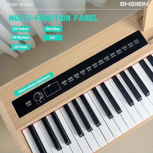 Digital Piano Hammer Action Keyboard 88 Keys Upright Acoustic Electric Weighted Piano Beginner MIDI Cover Full Size Sustain Pedal Stand Real Professional SR-FH80 (Beige Full Cover)