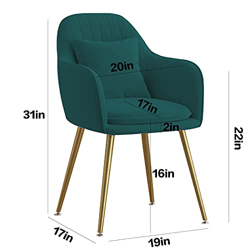 Napfox Furniture Velvet Living Dining Room Set of 2 Accent Arm Chairs Upholstered Seat Club Guest Mid Century Chair with Golden Metal Legs (Pink)