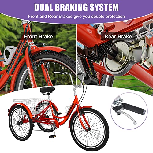 DoCred Adult Tricycles, 7 Speed Adult Trikes 20/24/26 inch 3 Wheel Bikes for Adults with Large Basket for Recreation, Shopping, Picnics Exercise Men's Women's Cruiser Bike