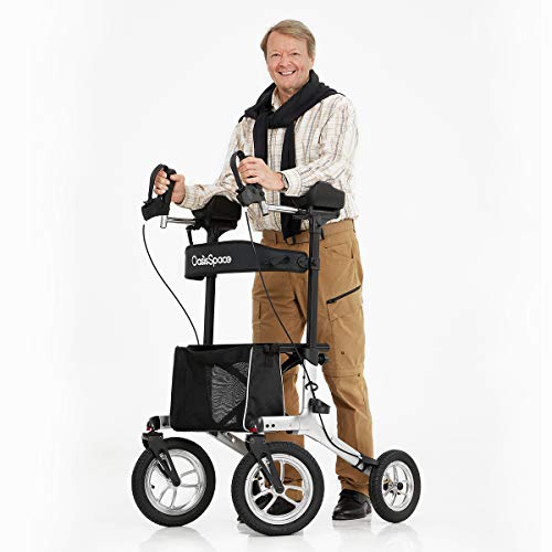 OasisSpace Upright Walker with 12” Pneumatic Wheel, All Terrain Up Rollator with Seat for Outdoor Use, Tall Armrest Rolling Walkerds Mobility Walking Aid with Pneumatic Tires for Seniors