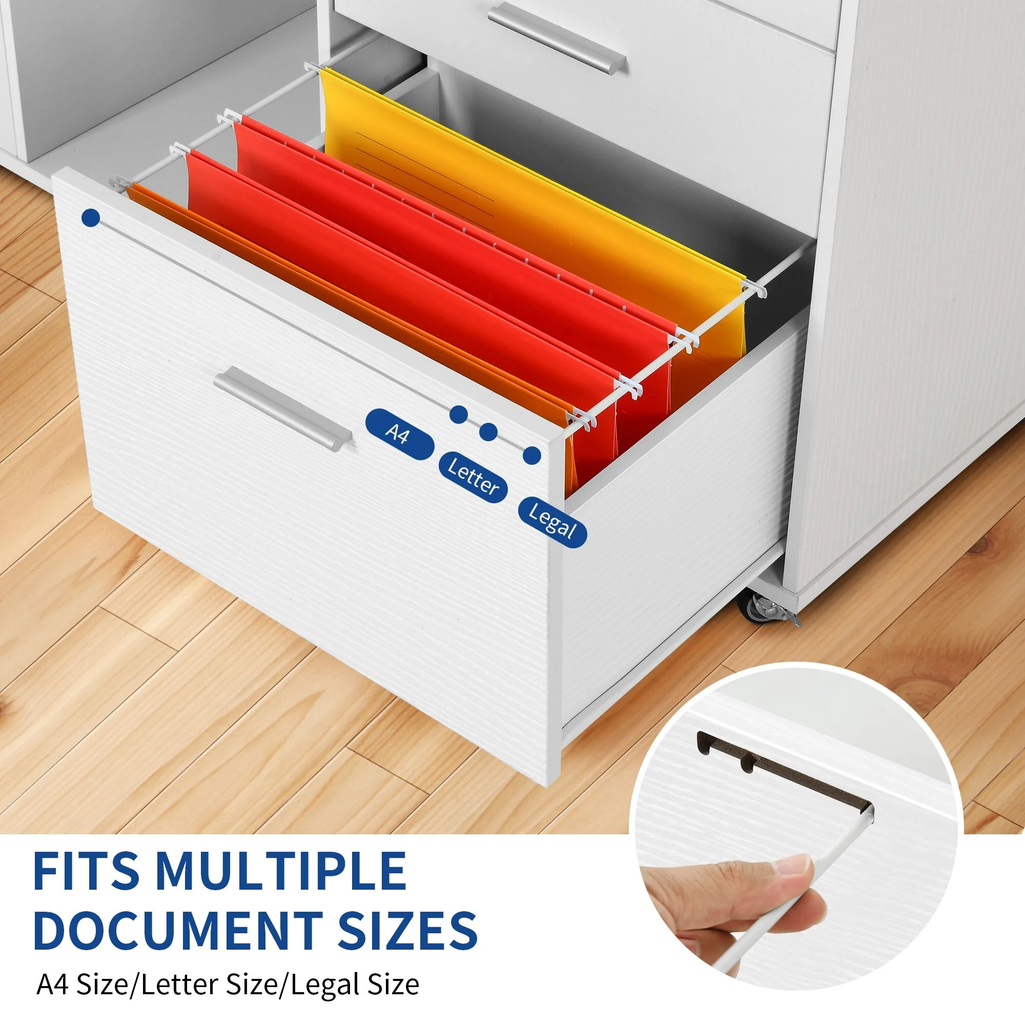 WedealFu Inc Wood File Cabinet with Charging Station Mobile Lateral Filing Cabinet Lockable Fits A4 Letter Legal Size Files White