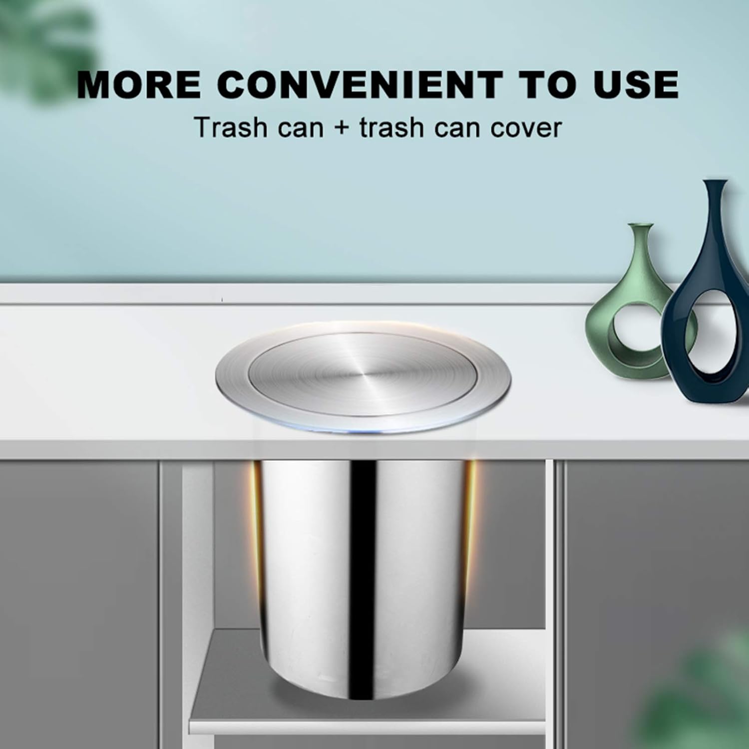 Built-In Round Countertop Trash Bin, Stainless Steel Trash Grommet with Balance Flap Cover for Kitchen Home Garbage Use
