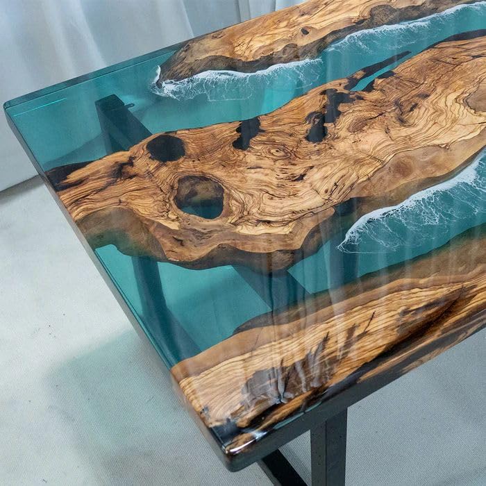 CT Copper Tailor Custom Epoxy Live Edge Dining Table for 8 People,42" W,90" L,Rectangular Natural Wooden Table Top with Metal Table Legs,for Meeting, Kitchen,Dining Room&Living Room,Walnut,KCT4