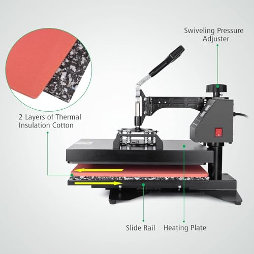 Slendor 8 in 1 Heat Press Machine 15x15 inch 360-Degree Swing Away Digital T Shirt Pressing Machine Multifunction Heat Transfer Sublimation Combo for T Shirts Mugs Hat Plate Cap