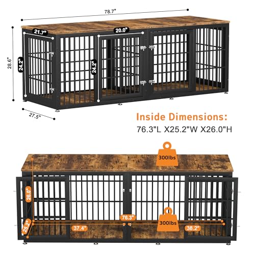 48 Inch Heavy Duty Dog Crate Furniture for Large Dogs, Decorative Pet House End Table, Extra Large Wooden Cage Kennel Furniture Indoor, Natural and White