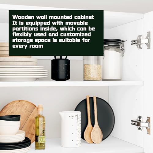 White Laundry Room Cabinets and Storage with 4 Doors and Utility Adjustable Shelf，Gabinetes Para Cocina Cupboard Kitchen Organizers and Storage Pantry Wall Mounted 12.4"D x 47.2"W x 19.7"H