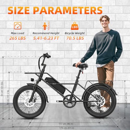 Fat Tire Electric Bike for Adults 20" 1200W Peak Mountain Ebike Commuting Off-Road E-Bike 7 Speed Pedal Assist Electric Bicycle with 48V Removable Battery Up to 70 Miles 28 MPH