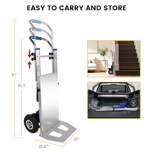 Hand Trucks - 880lbs Capacity Electric Hand Trucks 1200W Heavy Duty Stair Climber Trolley with 4M Safety Rope for Moving Furniture Logistics Warehouse