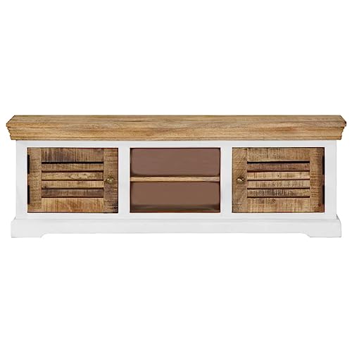 TV Stand 46.5"x11.8"x15.7" Solid Wood Mango,Rustic Wooden TV Stand with Storage Cabinets and Shelves for Living Room Bedroom Home Office Entertainment Center Furniture for TV & Media, Entertainment Ce