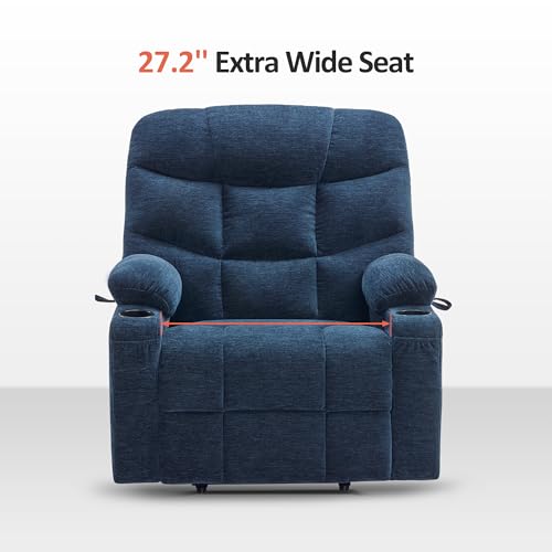 MCombo Power Lift Recliner Chair with Extended Footrest for Elderly People, Fabric 7287 (Navy Blue, Medium)