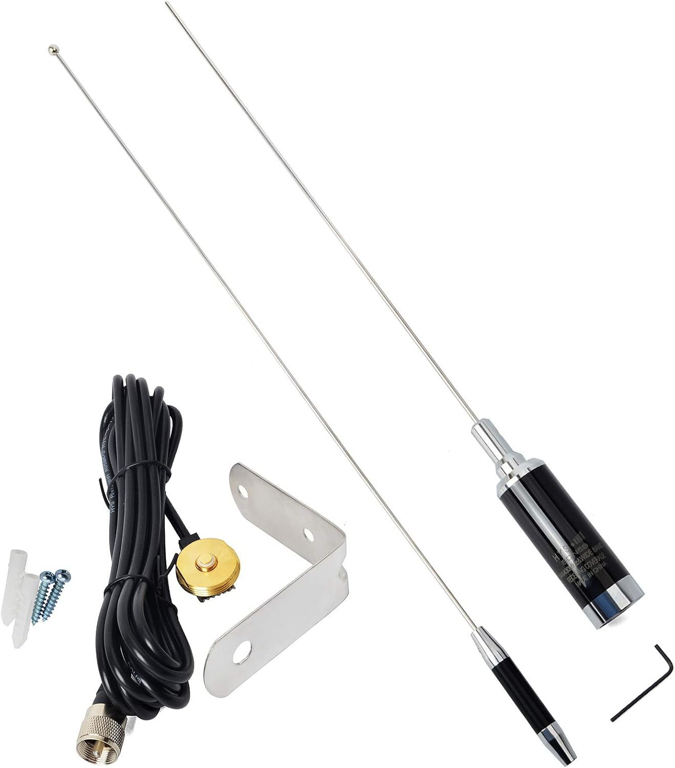 HYS Amateur Antennas Dual-Band NMO 37.9 Inch Antenna VHF 136-174/UHF 400-470MHz with Stainless Steel L-Bracket Hole & 13'/About 4m RG-58 Coax Cable for 144/430Mhz Mobile FM Transceiver Radio Pack of 2