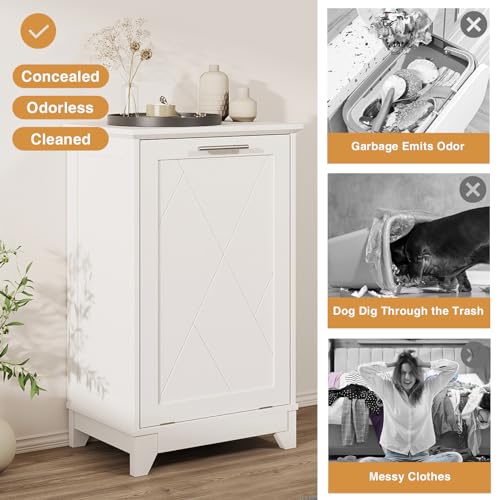 Double Tilt Out Trash Cabinet, Free Standing 10 Gallon Recycling Trash Can Cabinet with Negative Ion and Deodorizing Function, for Kitchen Living Room, Black