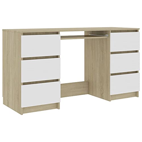 Chipboard Writing Desk with 6 Drawers Computer Desk Worktable Console Table Space Saving Design Reading Table Office Desk Side Table for Living Room Bedroom Office Tiny House 55.1" x 19.7" x 30.3"