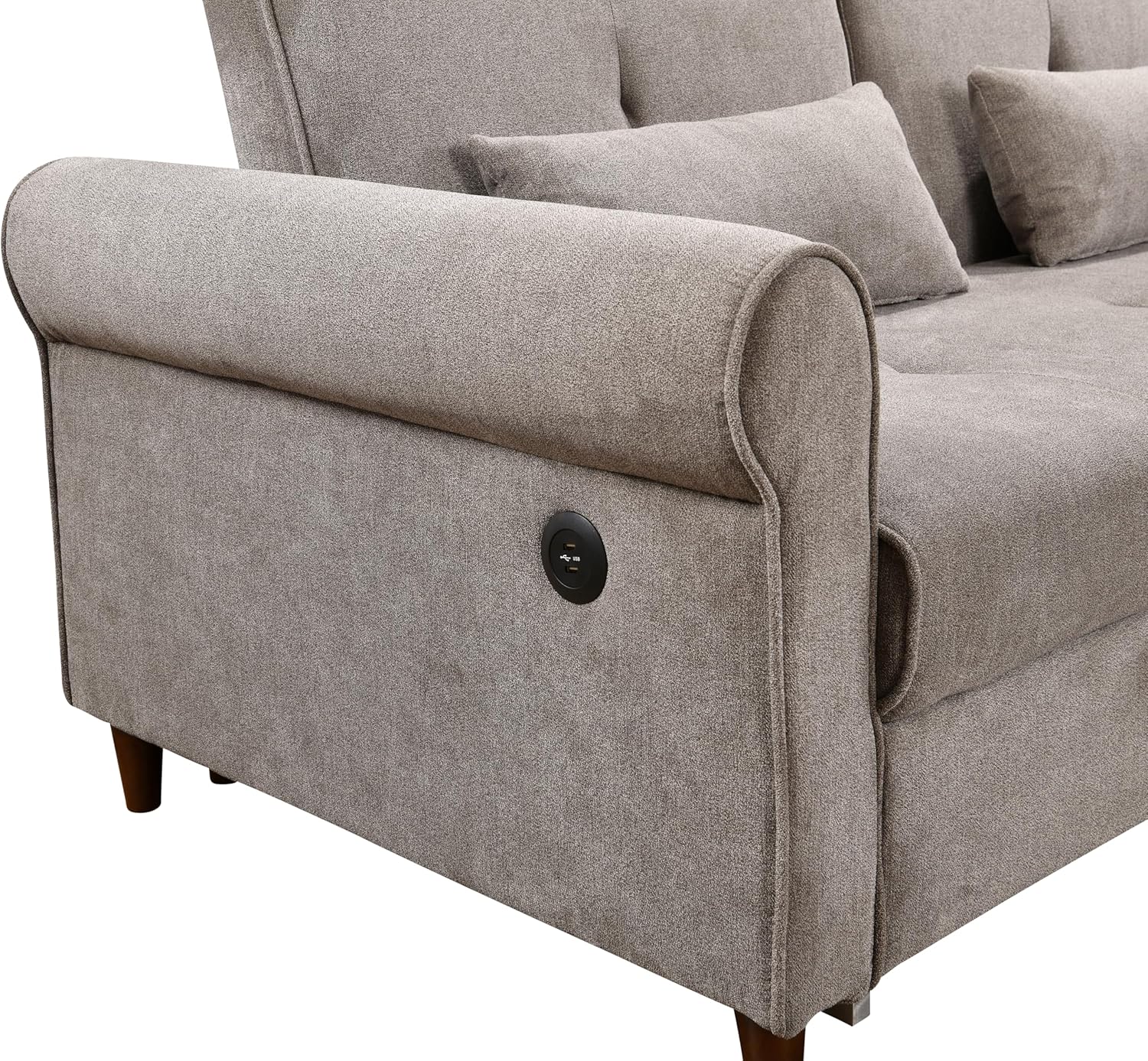 3 in 1 Convertible Sleeper Sofa Bed, Modern Fabric Loveseat Futon Sofa Couch with Pullout Bed,2 Pillows,Small Love Seat Lounge Sofa with Rolled Arm,USB Charging Port, Furniture for Living Room, Brown