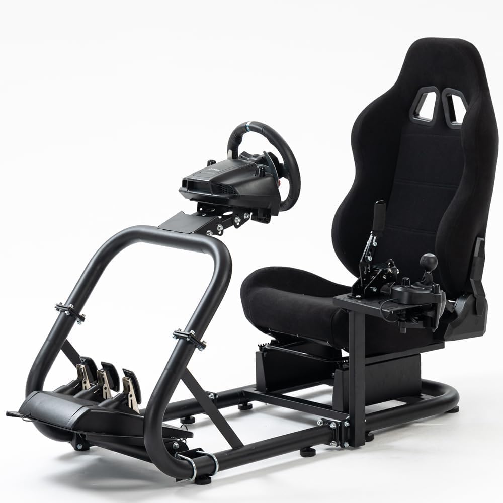 Marada Racing Simulator Cockpit with Comfort Seat Fit for Logitech/Thrustmaster/Fanatec G25 G27 G29 G920 G923 T300,Adjustable Sim Gaming Stand,No Wheel Pedal Shifter