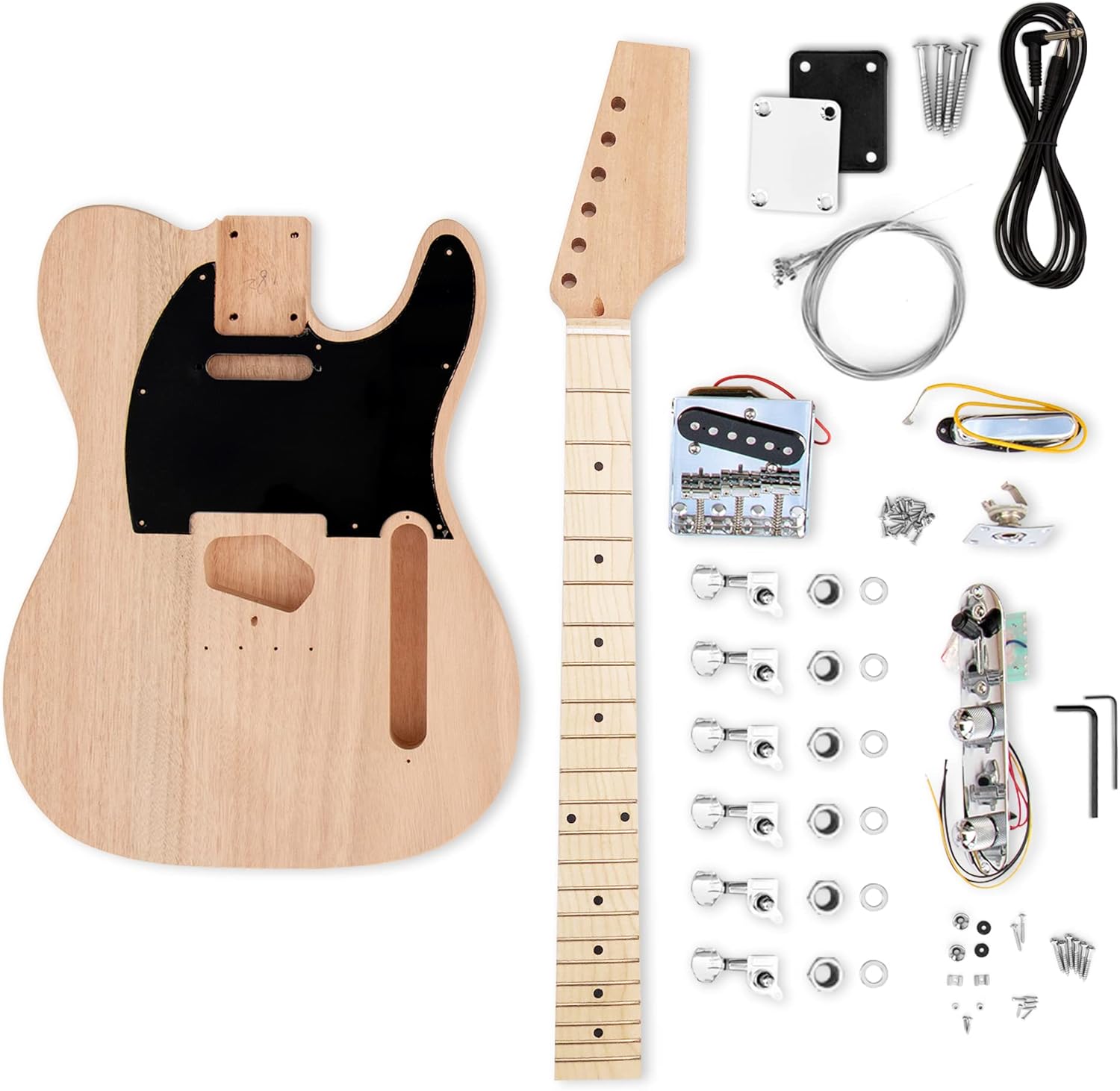 The FretWire TL Style DIY Electric Guitar Kit - DIY Build Your Own Guitar, Guitar Setup Kit, DIY guitar Kit for Beginners and Professionals (Ash TL Snakehead)