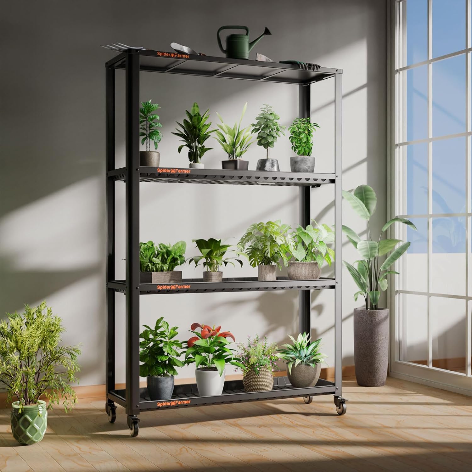 Spider Farmer SF600 Growshelves LED Grow Light Plant Stand 3 Tier with Wheels Metal Portable Indoor Gardening System Full Spectrum for Indoor Plants Seedlings 46Lx15Dx70H (3xSF600+Plant Shelf)