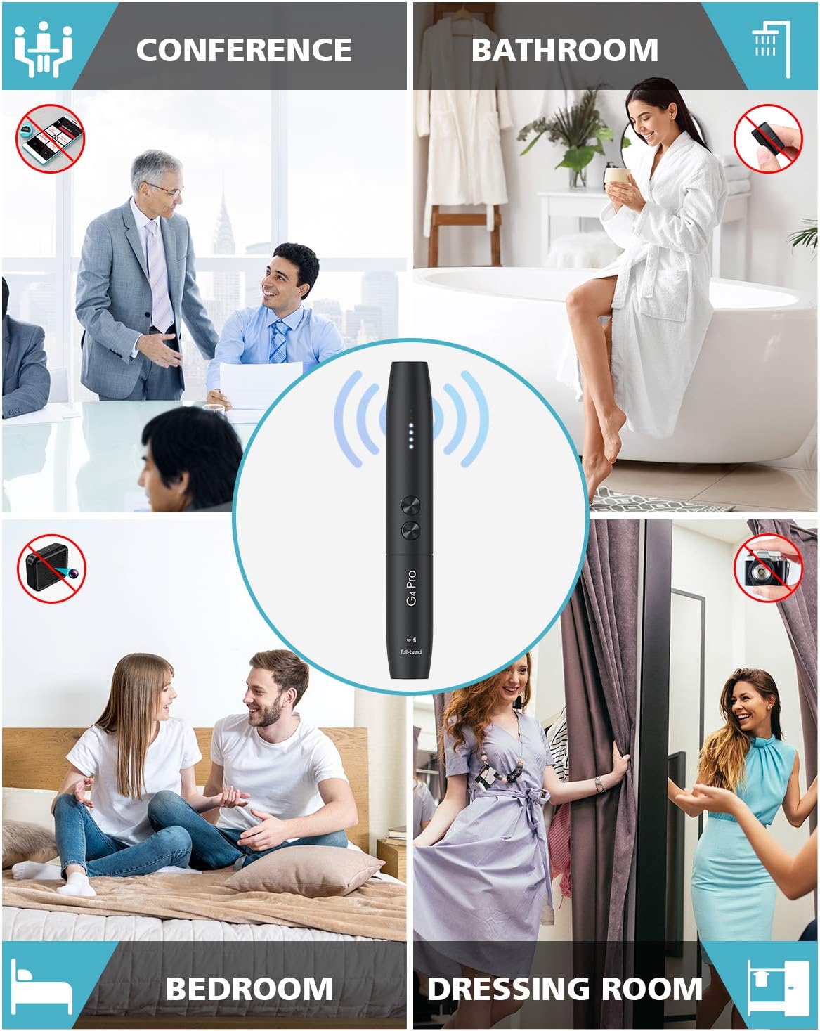 Jepwco G4 Pro Anti Spy Detector for Wireless Audio Bug Camera, Bug Detector, Privacy Protector, 5 Levels Sensitivity, 25H Working Time, Portable Pen Shape, Home Office Travel Pack of 2