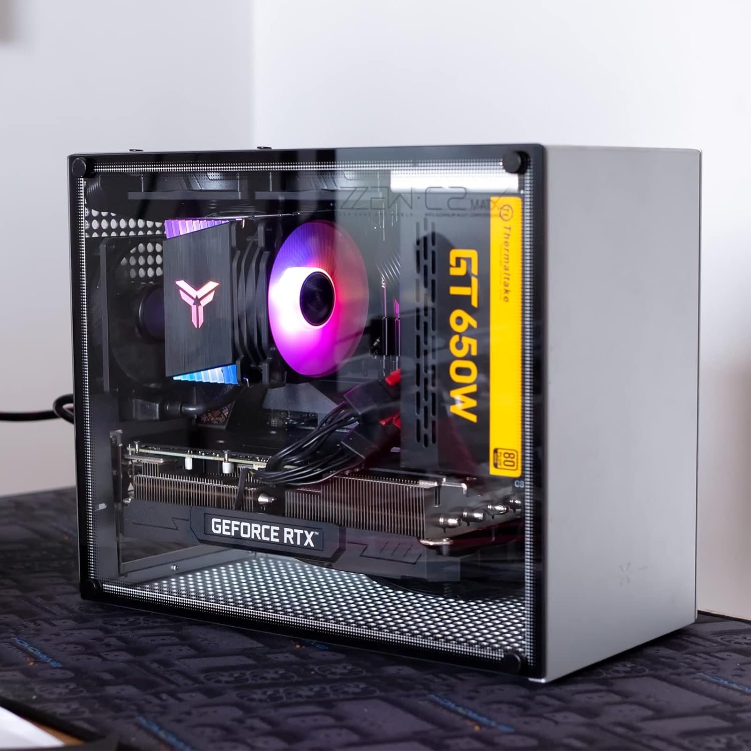 ZZEW C2 Micro ATX Case, MATX PC Case Aluminum, Mini Computer Case Silver Color with Tempered Glass Support SFX, SFX-L and ATX PSU