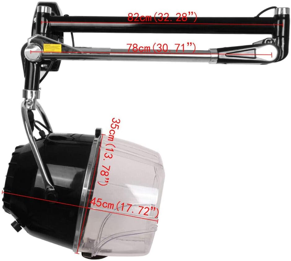 Wall Mounted Hair Dryer with Swivel Arm, Professional Salon Hair Hood Dryer with Timer, Adjustable Temperature, Beauty Barber Spa Equipment