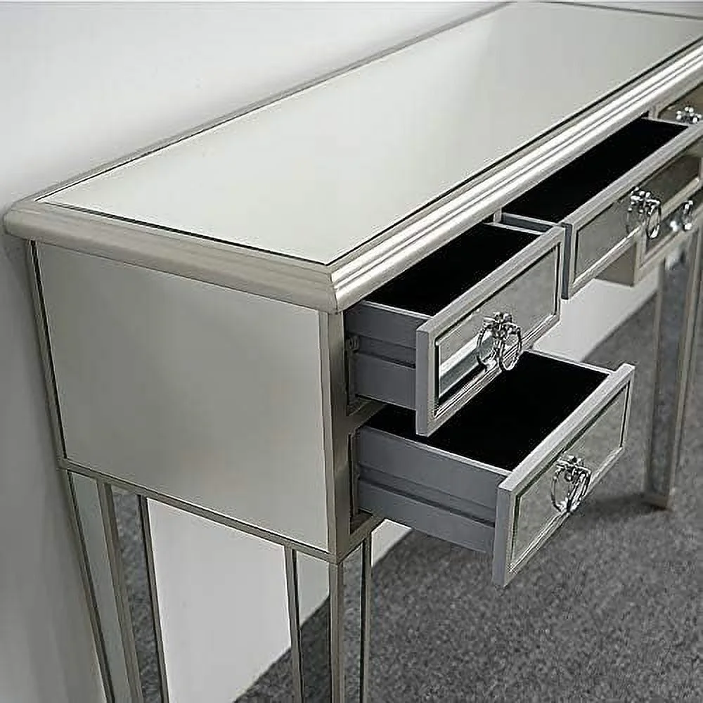 RUNFAYBIU Mirrored Console Sofa Tables with Silver Finish  Mirrored Dressing Table  Mirrored Bedroom Desk  Mirrored Workstation/Vanity Desk for Living Room  Room Study Room Entryway Hallw
