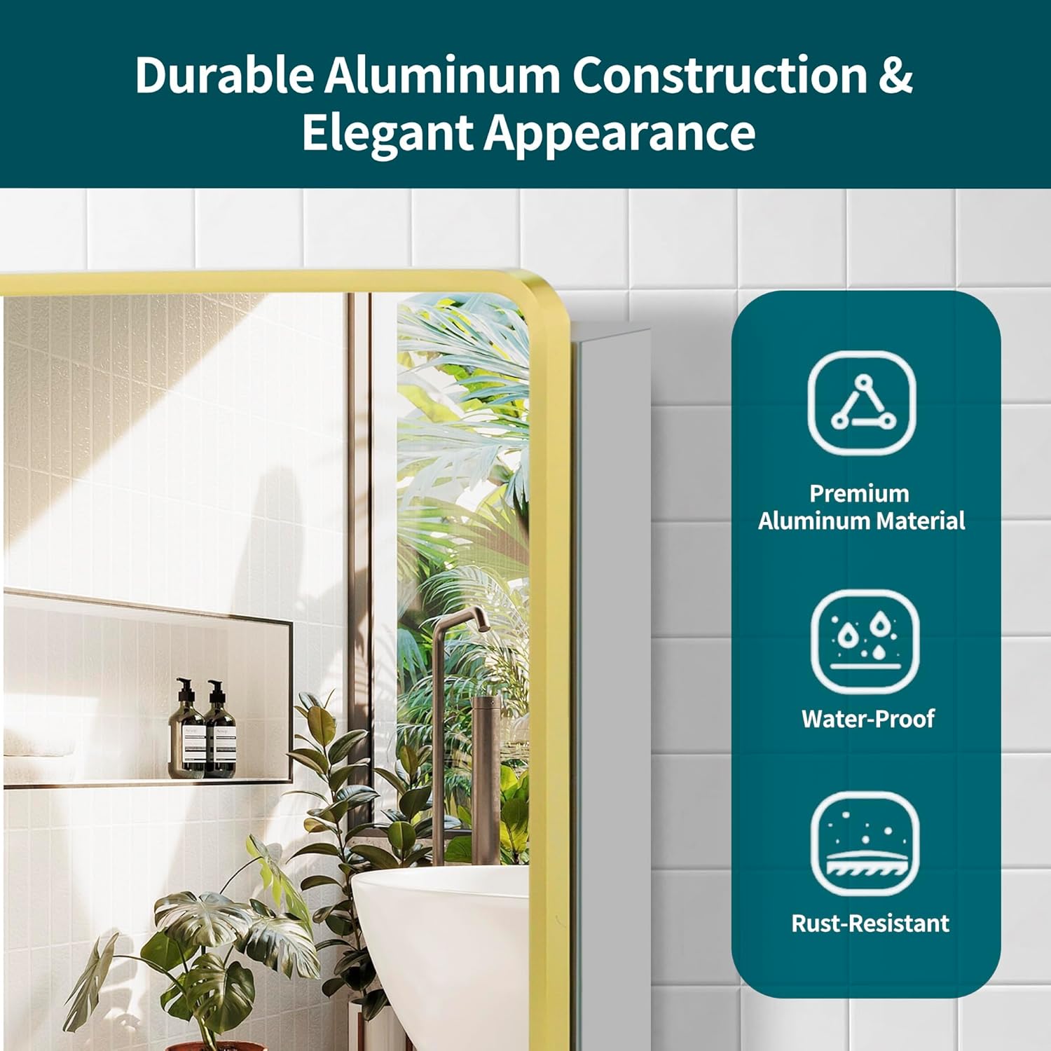 Movo Gold Bathroom Medicine Cabinet Mirror,24 inch X 22 inch Wall Mounted or Recessed Medicine Cabinet,Adjustable Glass Shelves, Waterproof and Rust-Resist Mirror Medicine Cabinet