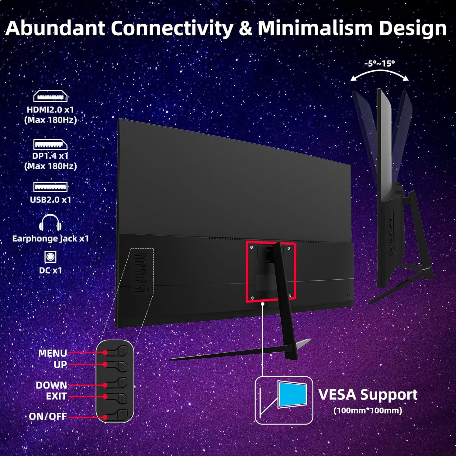 27" Curved Gaming Monitor, 144hz/180hz PC Monitor FHD 1080P VA Screen 1800R Computer Monitors, 1ms(GTG) with FreeSync & Eye-Care Technology, DisplayPort, HDMI, Support Wall Mount Install
