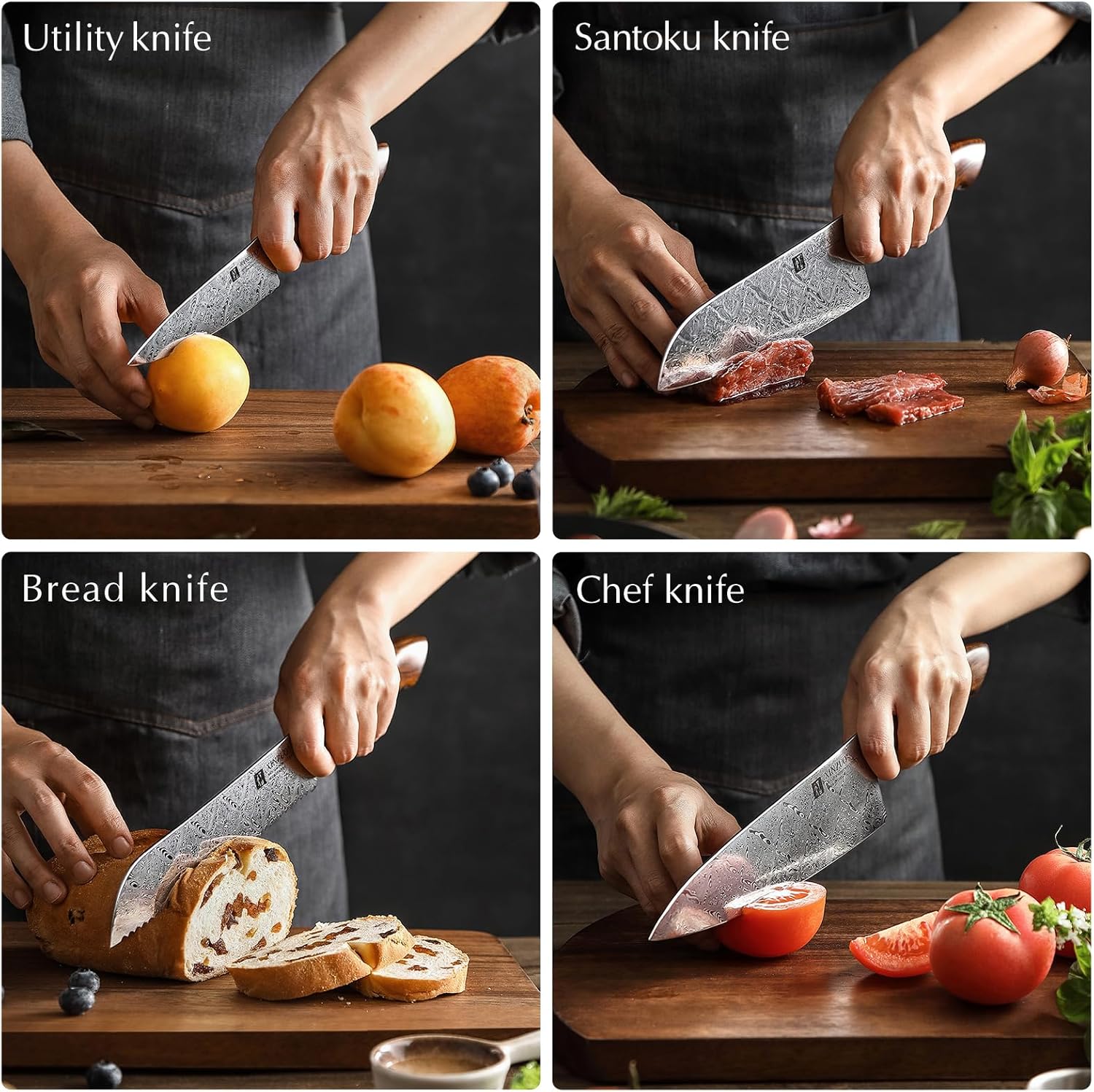XINZUO 5-Piece Damascus Knife Set, 110 Layers Damascus Steel Professional Chef Knife Set, Razor Sharp for Meat,Vegetable Cutting,North America Desert Iron Wood Handle,Exquisite Box Package