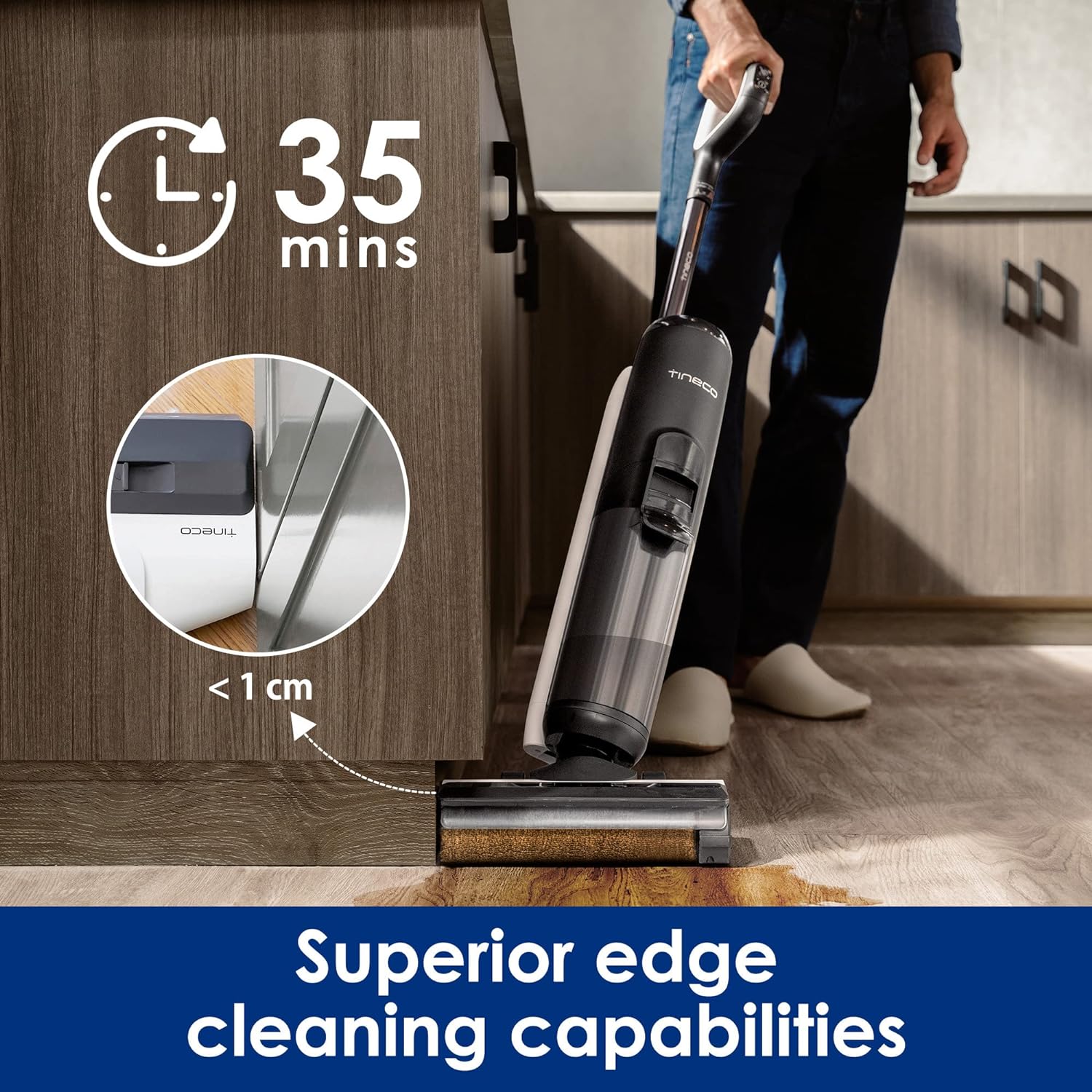 Tineco Floor ONE S5 Smart Cordless Wet Dry Vacuum Cleaner and Mop for Hard Floors, Digital Display, Long Run Time, Great for Sticky Messes and Pet Hair, Space-Saving Design, Blue