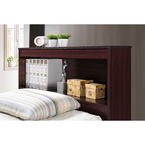 HODEDAH Twin Size Wood Platform Bed with Bookcase Headboard with 3 Drawers for Bedroom Storage Organization, Beech