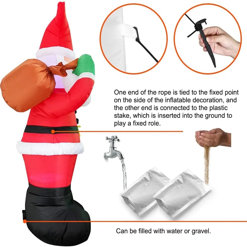 6Ft Christmas Inflatable Santa Claus with Gift Bag, LED Lights, Indoor/Outdoor Xmas Decoration, Yard Lawn Garden Xmas Party Prop Decor
