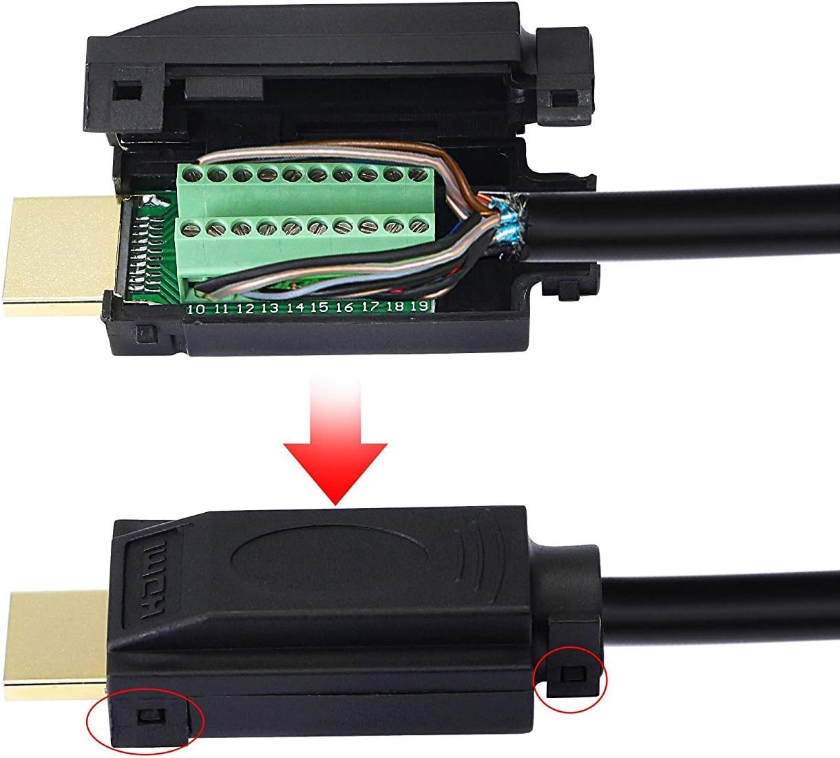 SinLoon 2 Pack HDMI Solderless Adapter Gold Plated HDMI Extension Cable Connector Signals Terminal Breakout Board Free Welding Connector with Plastic Cover Screwdriver