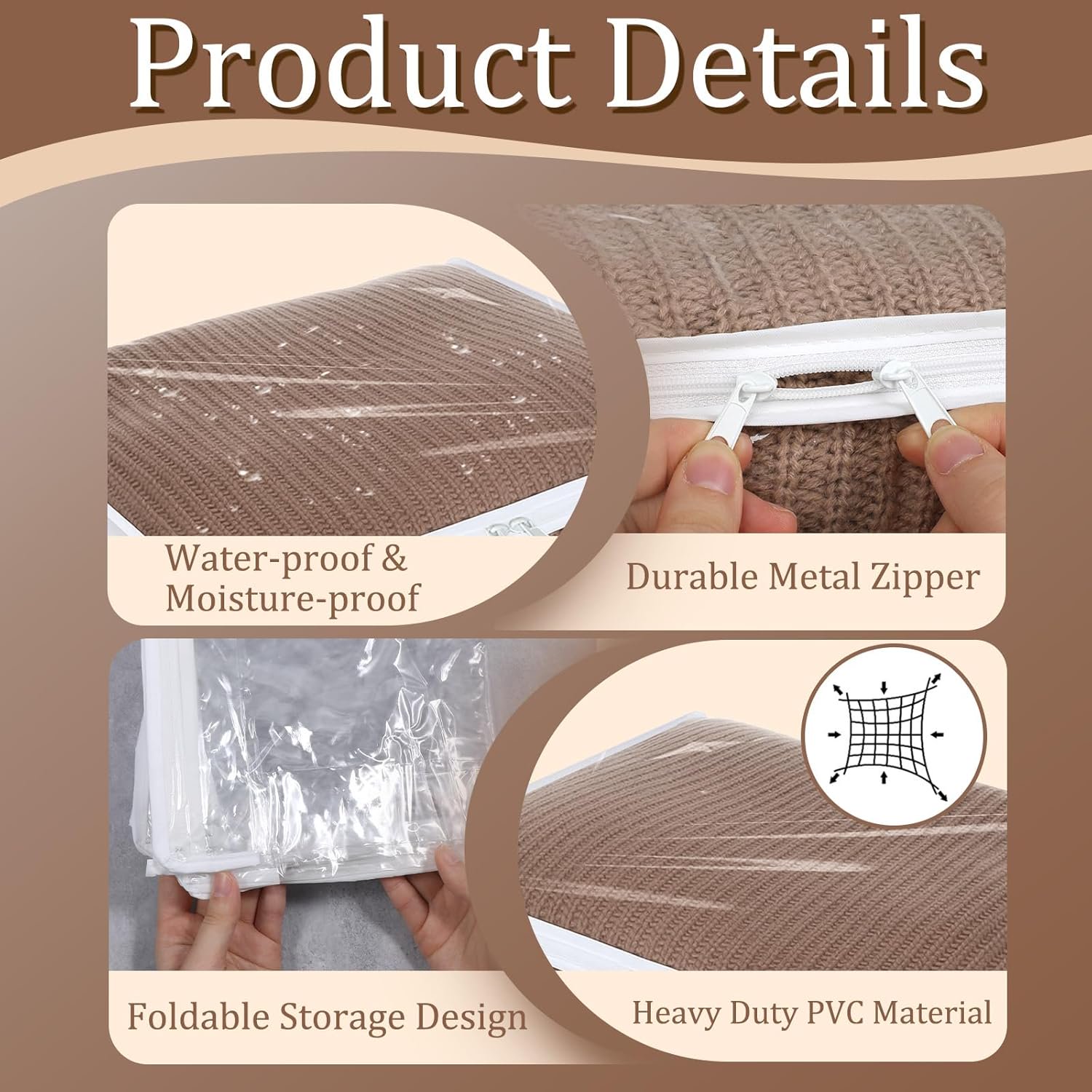 10 Packs Clear Zippered Storage Bags Durable Plastic Sweater Clothing Organizer Under Bed Closet Containers Bins for Blankets Clothes Bedsheets Pillows Comforter Quilt (15.7 x 13.8 x 3.9 Inch)